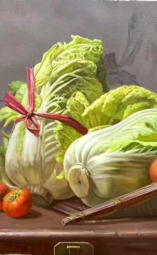 Still life:Chinese cabbage and tomato by Kunlong Wang