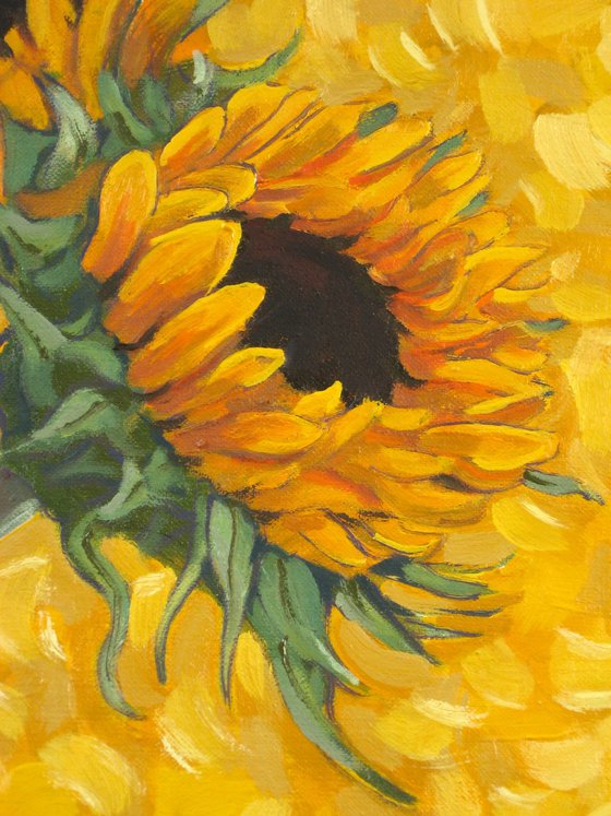 Sunflowers in a Red Vase