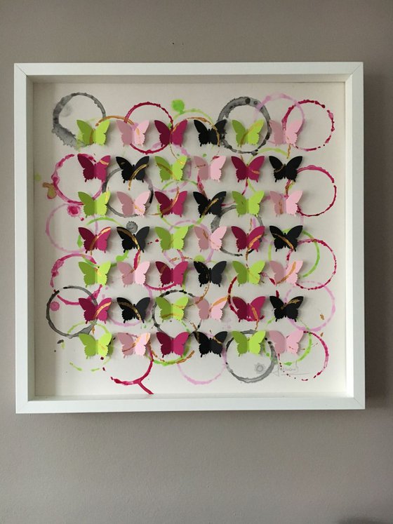 Butterfly Wine (Magenta, Pink, Black and Green)