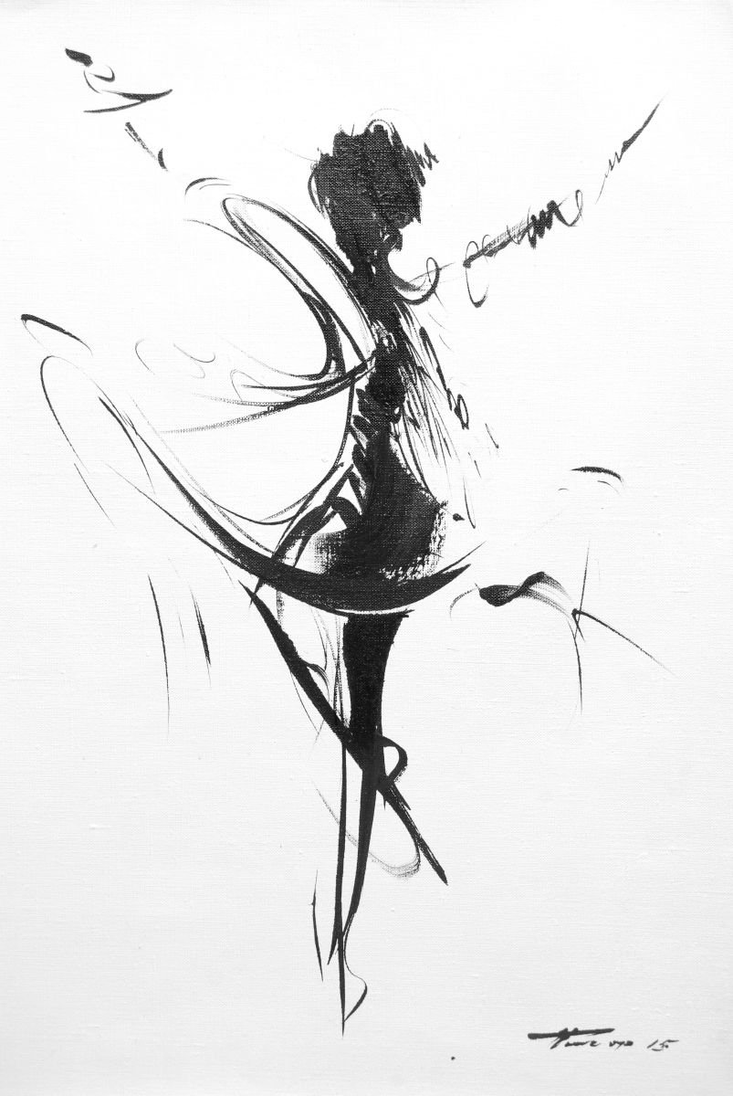 Black and White Painting Dance of the Wind (136b15) by Yuri Pysar