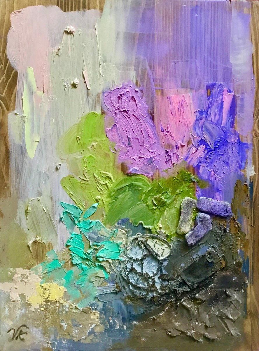 Abstract Oil Painting By Vera Klimova, 12 X 16", First Flowers, Original Artwork