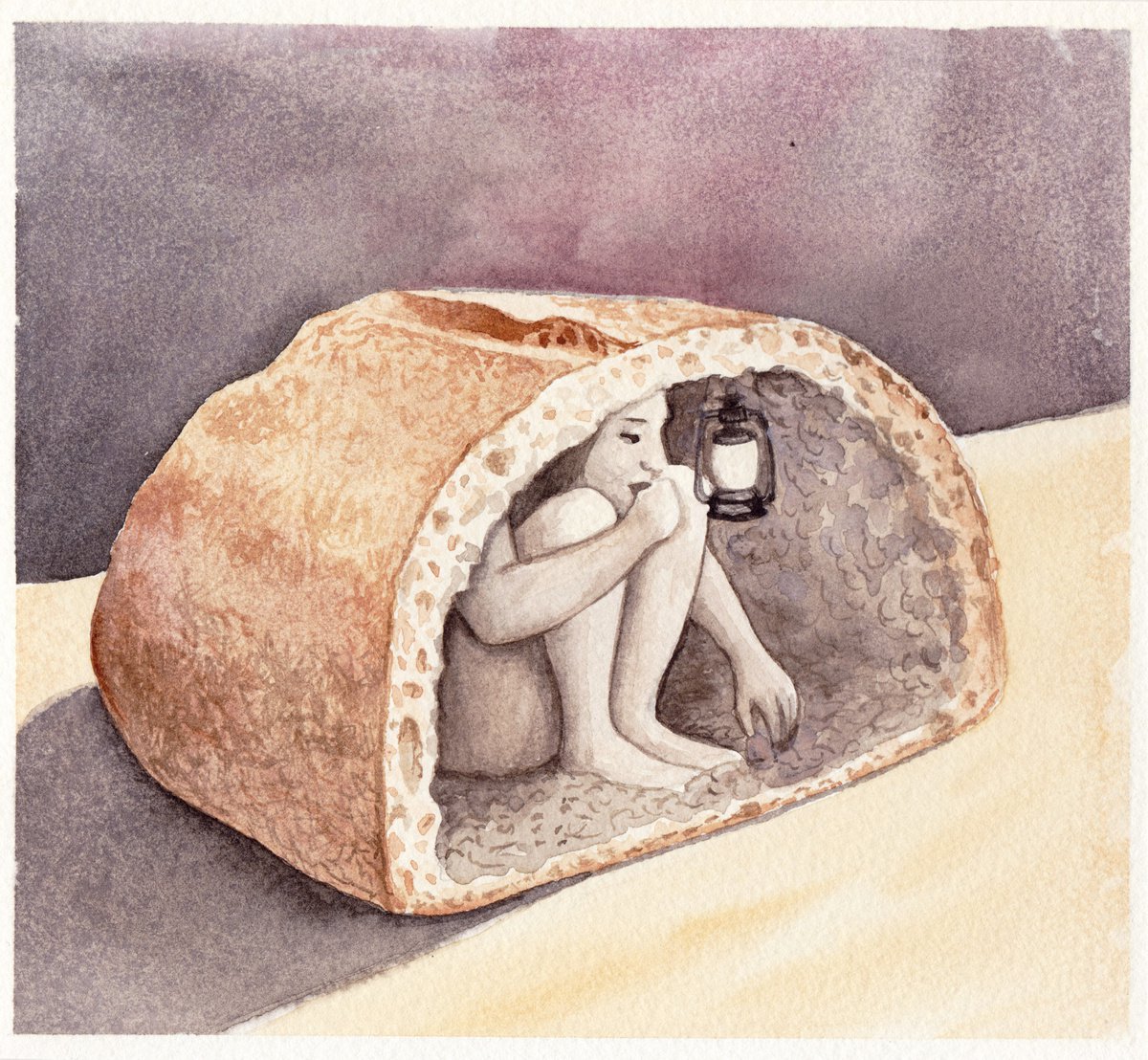 Illustrative Portrait Watercolour By Andromachi Giannopoulou, 7 X 6, Bread-Cave, Original Artwork