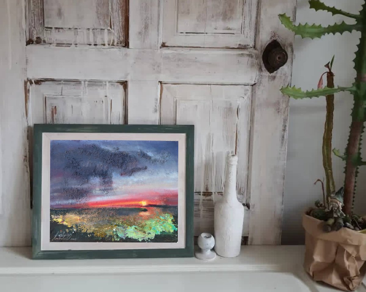 Impressionistic Landscape Oil Painting By Olha Laptieva, 12 X 10", Sunset, Original Artwork