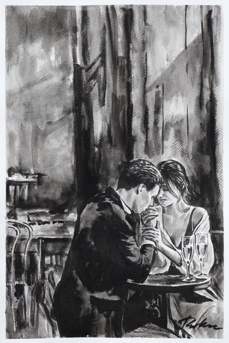 Urban And Pop Portrait Ink Drawing By Tashe, 12 X 18", Rendezvous, Original Artwork