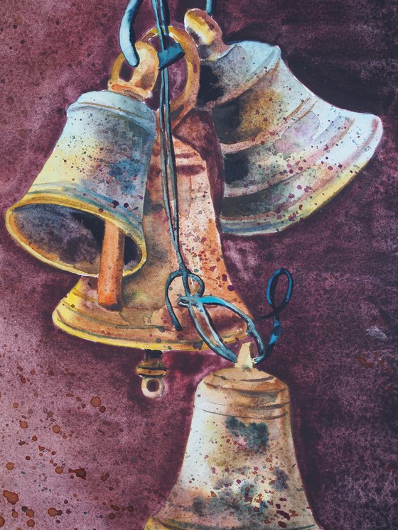 Temple bells - original watercolor artwork
