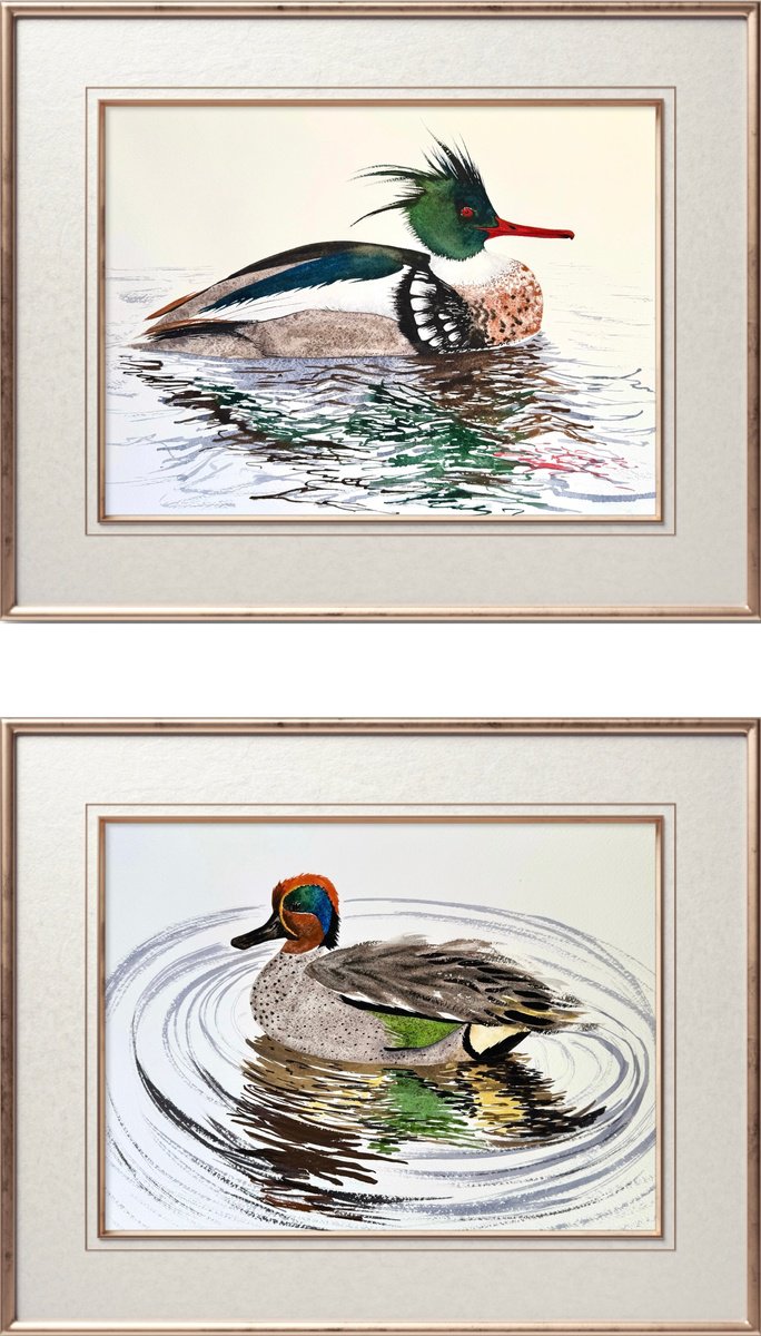 Expressive Animal Watercolour By Yuliia Sharapova, 18 X 27", Twin Drake Green Winger Teal, Original Artwork