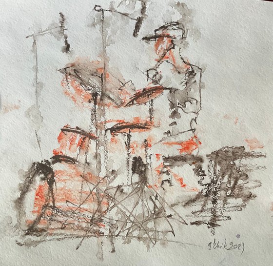 "JAZZ Player. Drummer" (WATERCOLOR SKETCH, 'JAZZ BY THE SEA' SERIES)