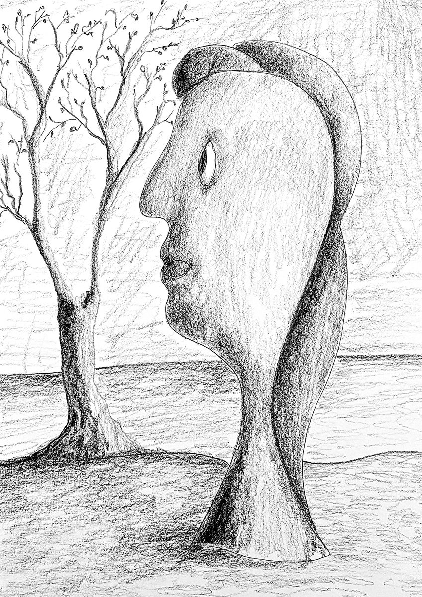 Surrealistic Portrait Pencil Drawing By Massimo Castronuovo, 8 X 12", Guardian Of Silence, Original Artwork