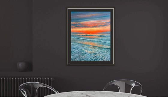 "Let The Sunshine In"- Original Oil painting of Sunset; Seascape; Ocean wall art; Coastal wall art; Wave canvas; Marine; Oil painting; Waves; Sea; Ocean.