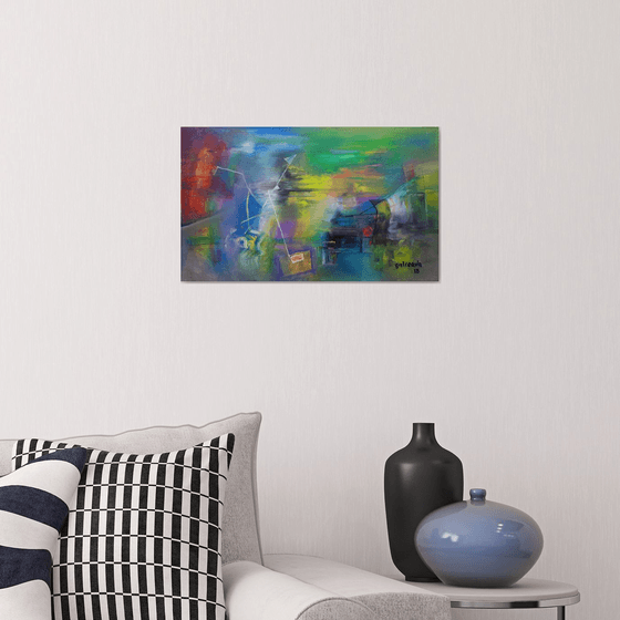 Before Sunset, Abstract Landscape, Oil Canvas, Modern painting, Rainbow tones,  Cozy House decor