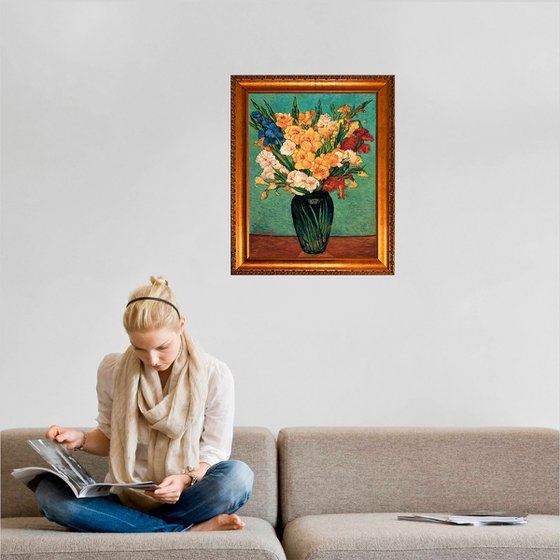 Gladioli in a Green Vase