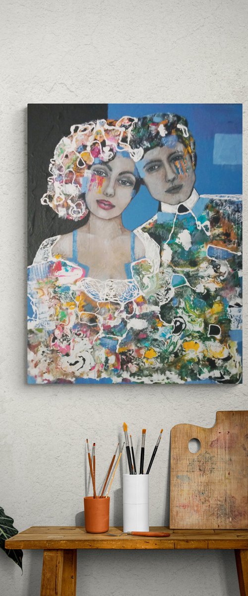 She and him and the wedding...Large painting by Sylvie Oliveri