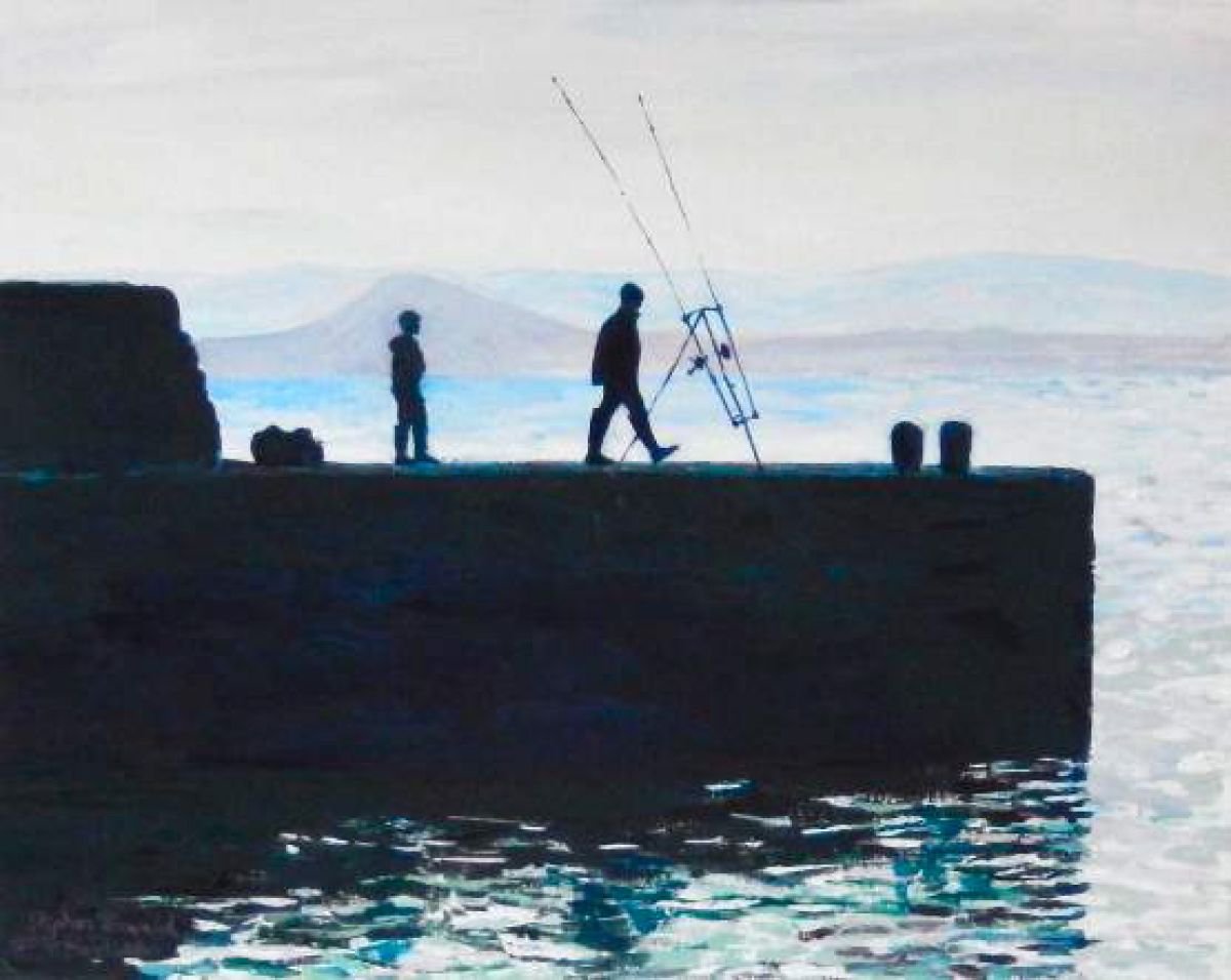 Impressionistic Landscape Painting By Stephen Howard Harrison, 22 X 18", A Moment During Fishing, Original Artwork