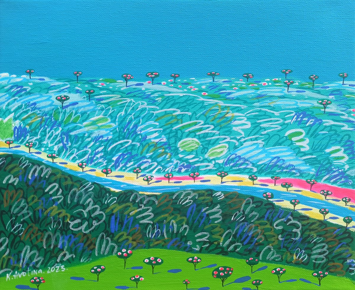 Impressionistic Landscape Acrylic Painting By Katrina Avotina, 12 X 10", There