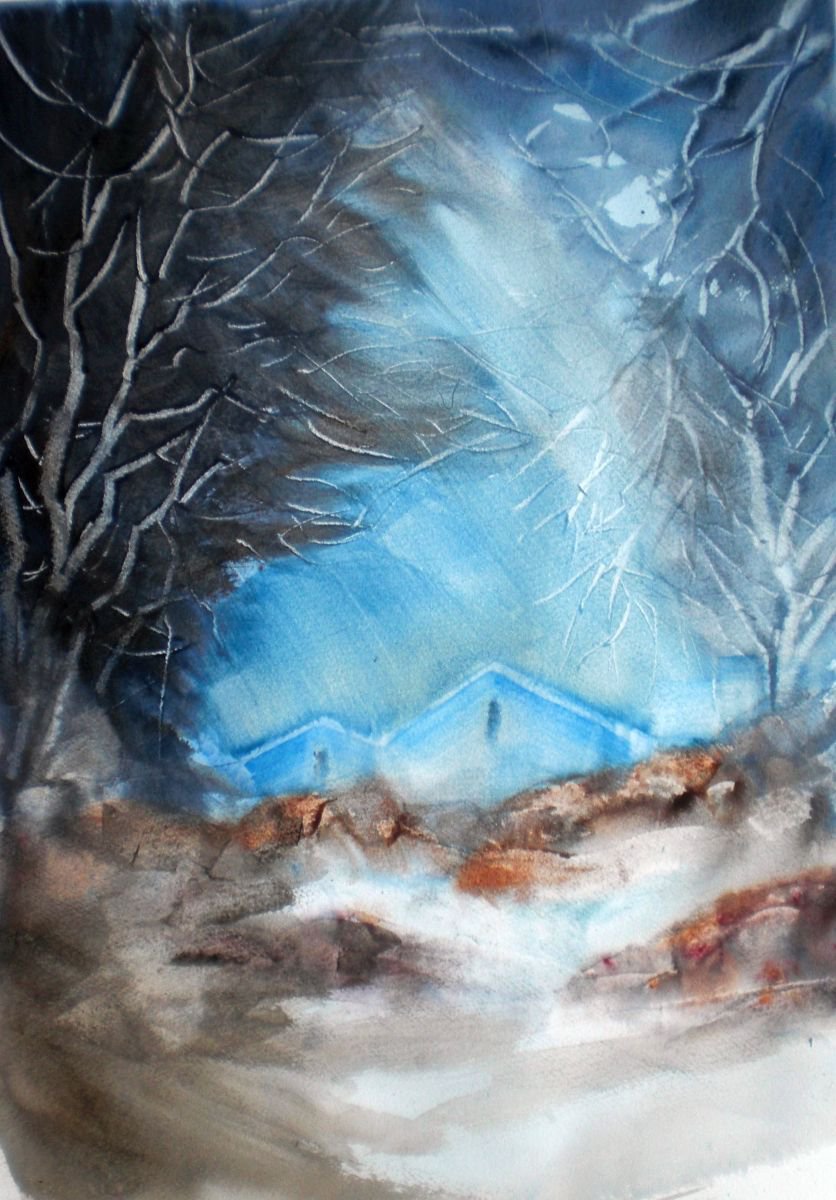 Expressive Landscape Watercolour By Giorgio Gosti, 13 X 19, Houses In The Forest, Original Artwork