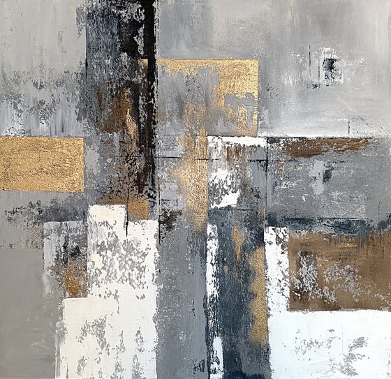 Architectural Ember. Grey Beige Gold Textured