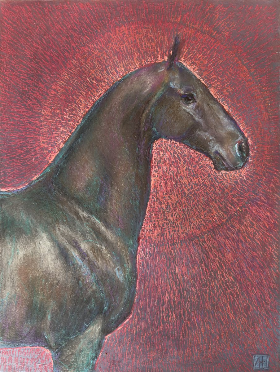 Impressionistic Animal Pastel Drawing By Nataliia Zaharuk, 12 X 16", Red, Original Artwork