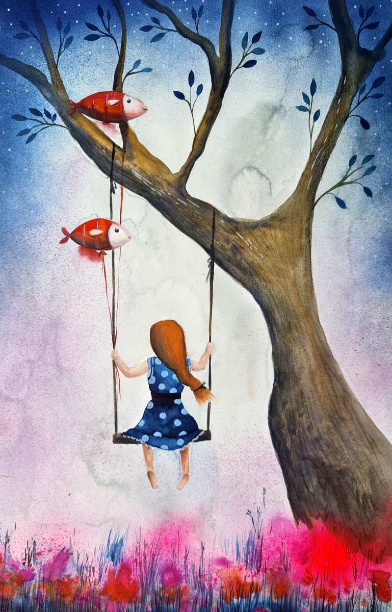 Surrealistic Portrait Painting By Evgenia Smirnova, 15 X 22, Whispers Of Innocence, Original Artwork