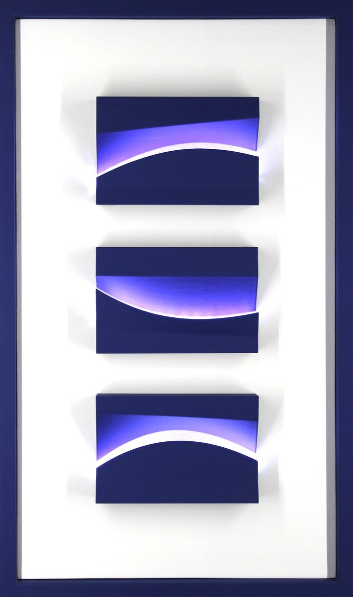 Geometric Abstract Relief By Alessandro Butera, 17 X 29, Italian Style Blue, Original Artwork