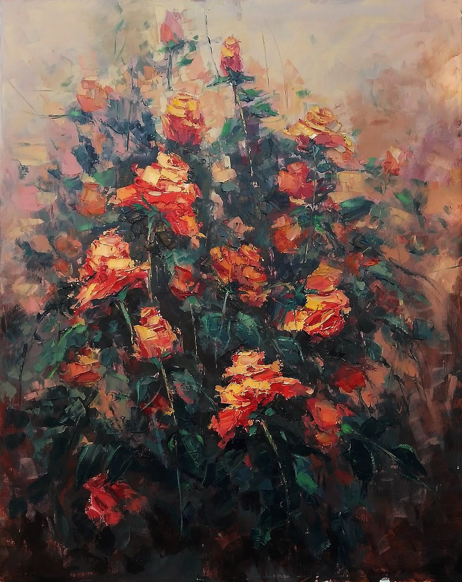 Expressive Oil Painting , Twilight Roses By Emilia Milcheva, 28 X 34, Artwork For Sale On Artfinder