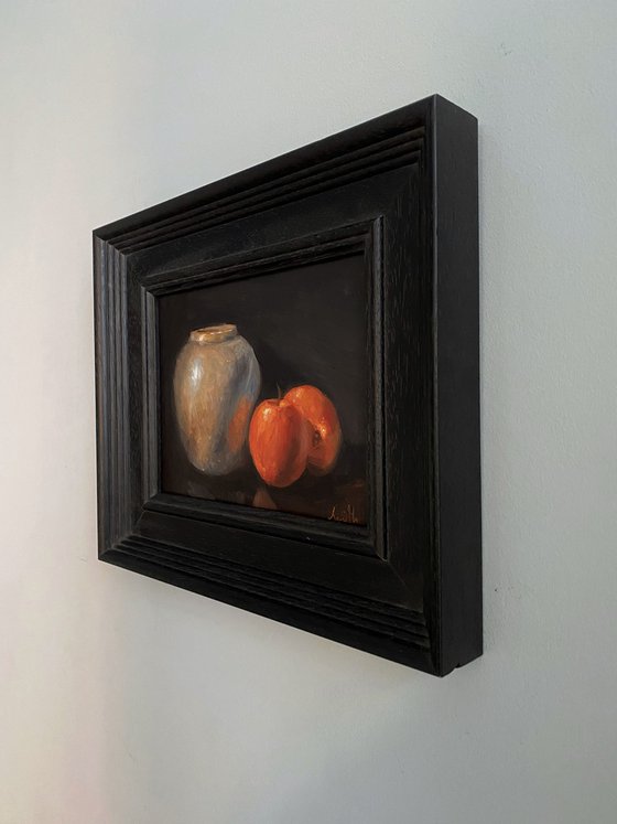 Original oil painting Apples & Chinese Ginger Jar, still life.