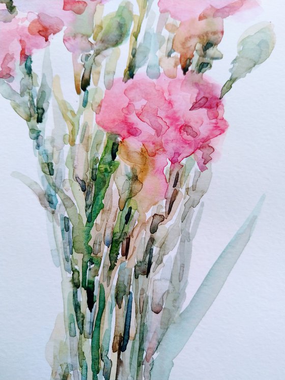 Carnations. Original watercolour painting.