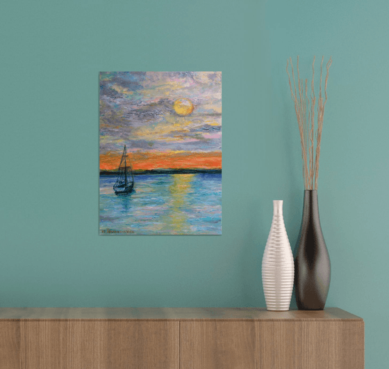 Peaceful Sea - Coastal Beach Nautical Art Blue Shore (40x30cm)