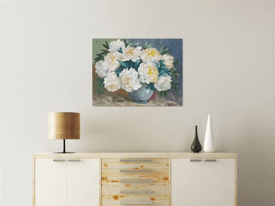 White peonies (60x80cm, oil painting, palette knife)