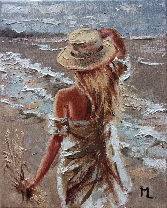 " FAR AWAY ... " original painting SEA spring palette knife GIFT