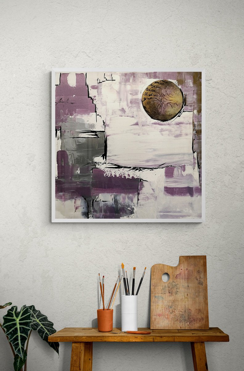 Abstract Painting By Ivana Urso, 20 X 20, Purple Reflections, Original Artwork