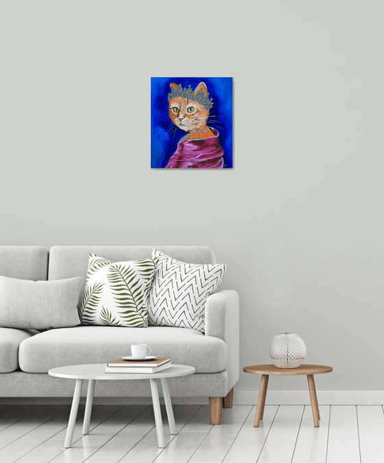 The CAT QUEEN inspired by portrait of Queen Elizabeth II home  urban art feline art for cat lovers gift idea