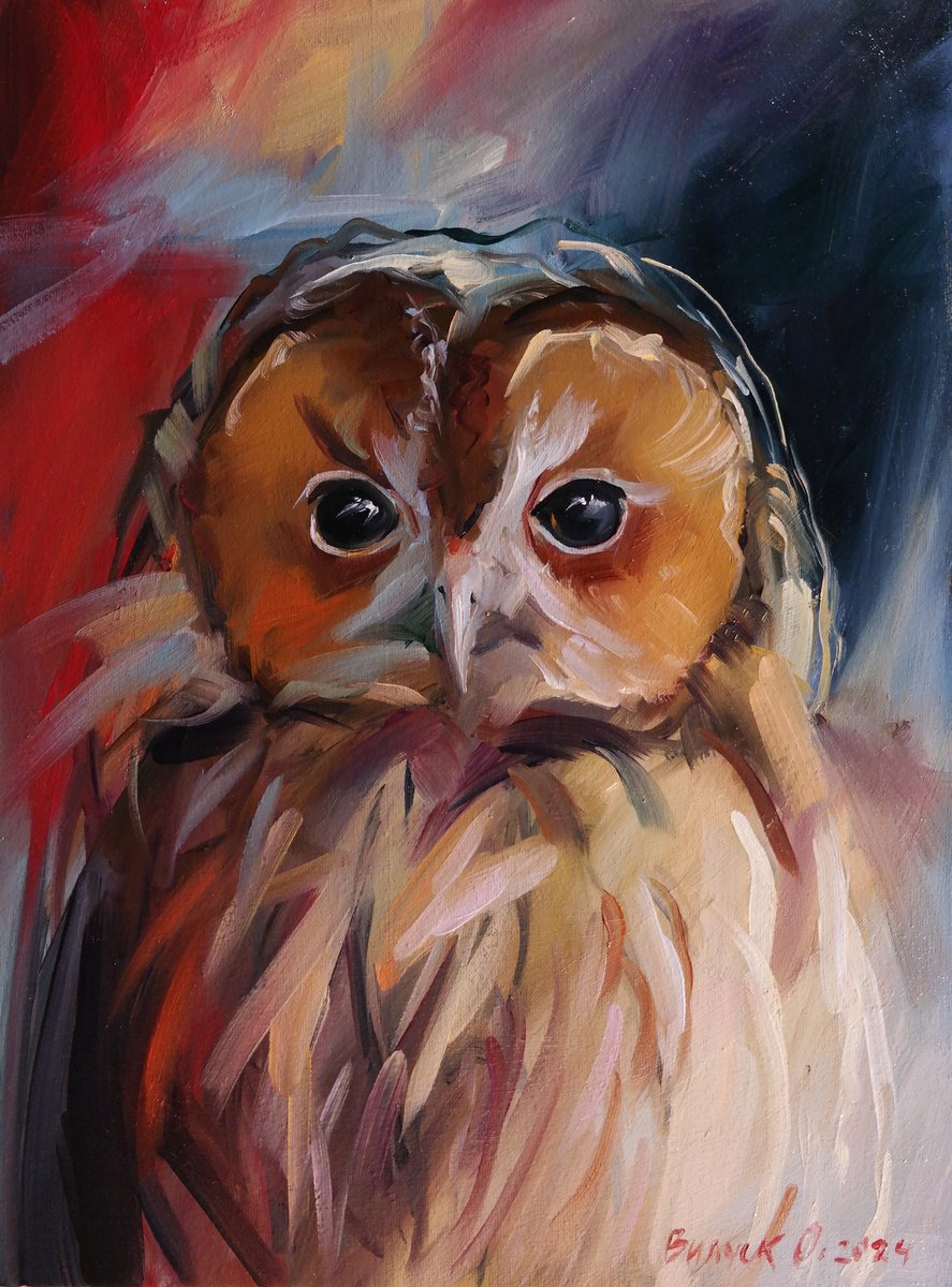 Impressionistic Animal Oil Painting By Lena Vylusk, 12 X 16", "The Twilight Guardian", Original Artwork