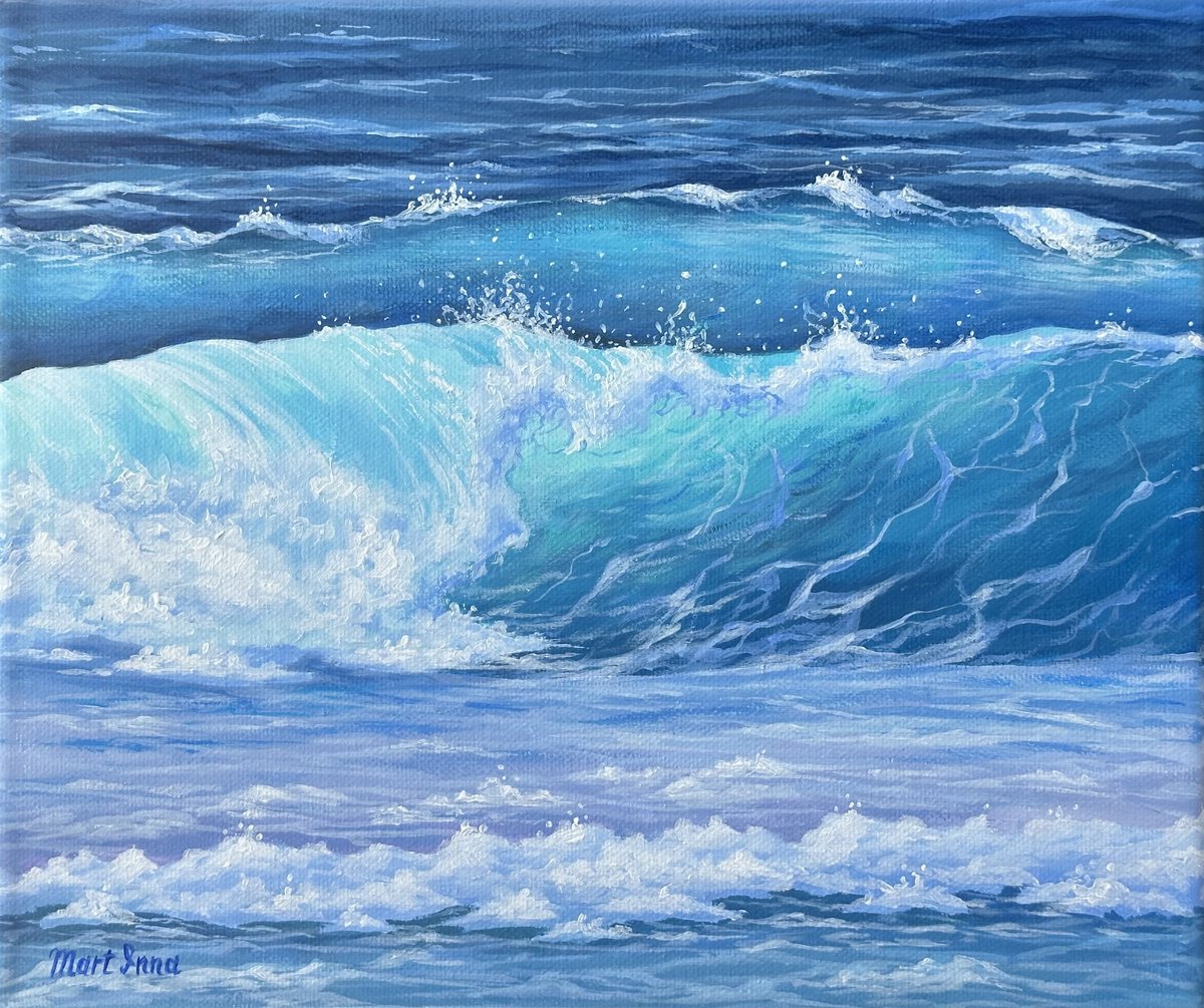 Photorealistic Landscape Acrylic Painting By Inna Martynenko, 12 X 10, Explosion Of Blue, Original Artwork