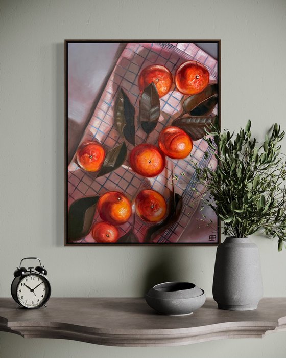 Oranges on Striped Cloth