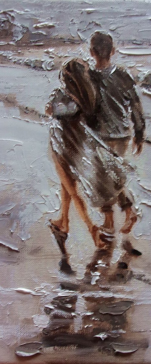 " JUST WE ... " original painting CITY palette knife GIFT by Monika Luniak