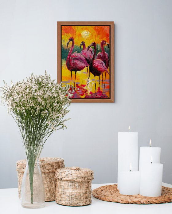 Flamingos at Sunset