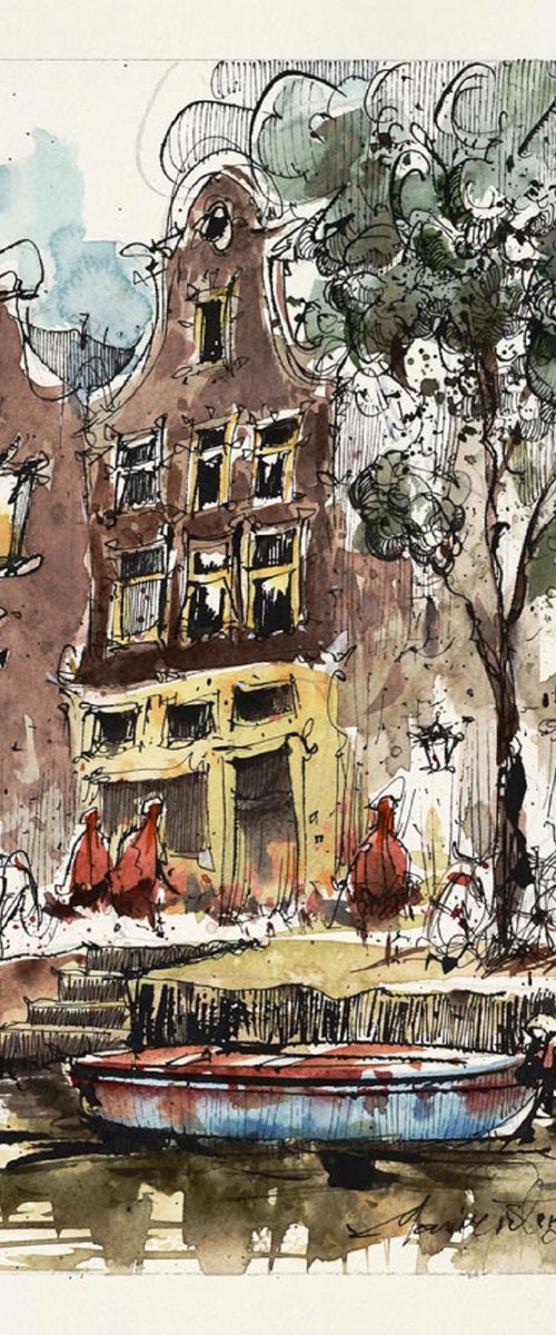 Amsterdam, ink and watercolor. by Marin Victor
