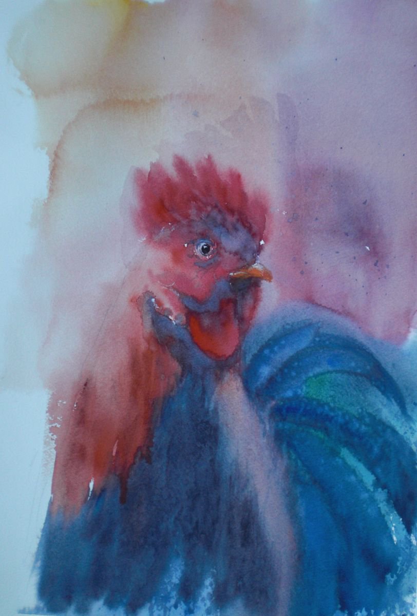 Expressive Animal Watercolour By Giorgio Gosti, 13 X 18, Rooster 5, Original Artwork