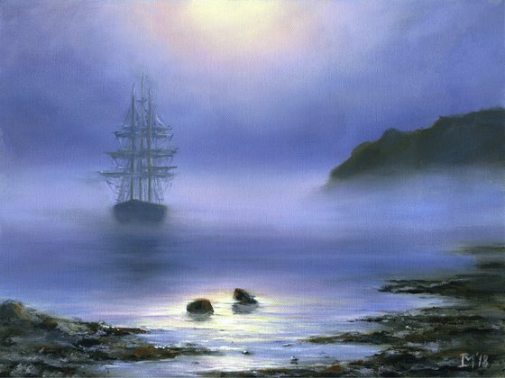 Ship in the fog - Seascape oil painting, coastal painting, ship painting