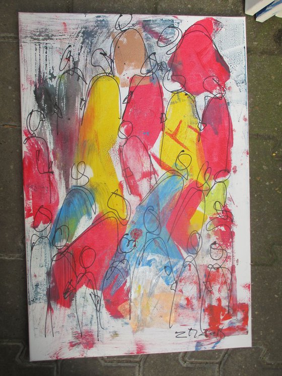 abstract people blue and red 23,6 x 15,7 inch