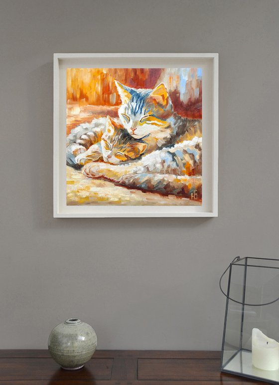 Sleeping Cat and Kitten oil painting