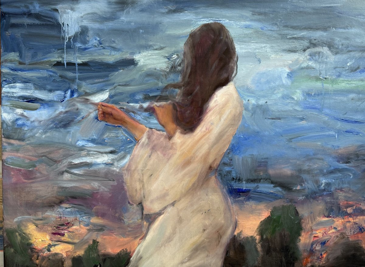Expressive Oil Painting , She Weaves Her Hair Into Clouds By Liubou Sas, 39 X 49, Artwork For Sale On Artfinder