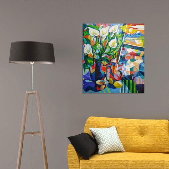 Still life with callas(80x90cm, cubism, oil painting, ready to hang)