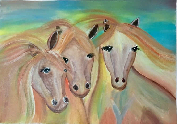 Three Horses Acrylic Painting By Rena Saj Artfinder