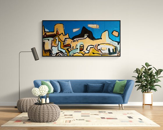 Landscape painting. View of the hills