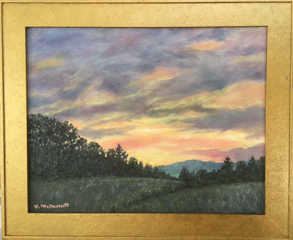 Photorealistic Landscape Oil Painting By Kathleen Mcdermott, 17 X 15", Country Sundown, Original Artwork