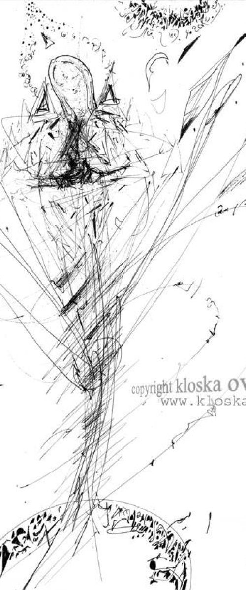 sublime spontaneous ink drawing on paper signed by MASTER OVIDIU KLOSKA by Kloska Ovidiu