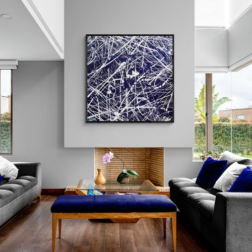 Wild Hamptons 120cm x 120cm Blue White Textured Abstract Art by Franko