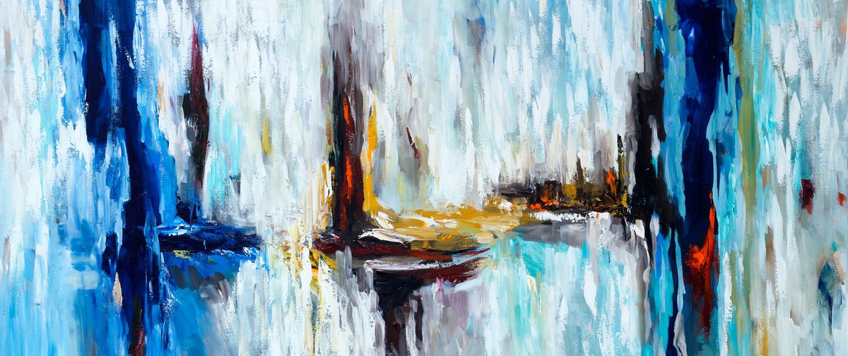 Abstract Acrylic Painting By Madhav Singh, 75 X 33", Melting Ice 3, Original Artwork