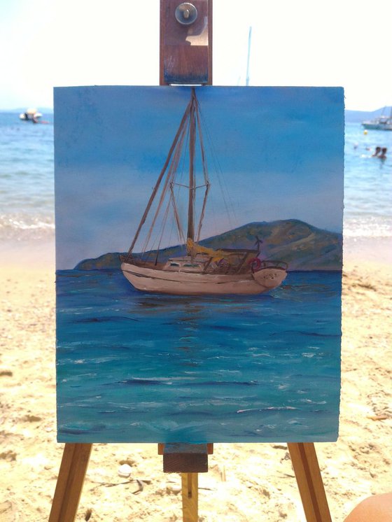 Plein air painting - Sail boat in Cote D'Azur, France